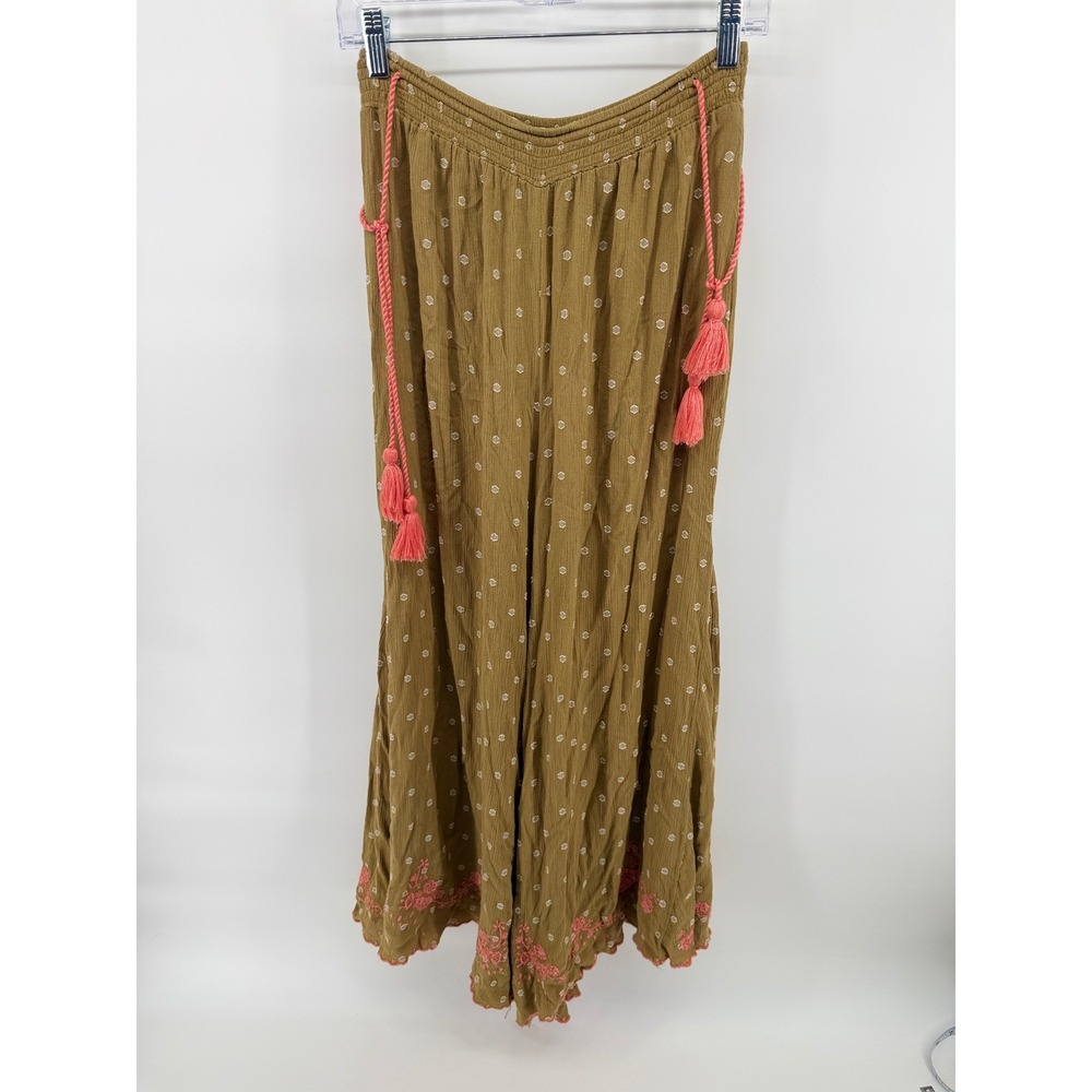 Free People Hearts Rising XS Moss Embroidered Tassels Boho Pants
